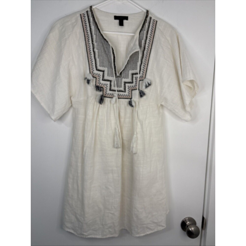 J Crew Tunic XXS Embroidered Top Beach Cover Up With‎ Tassels Beaded